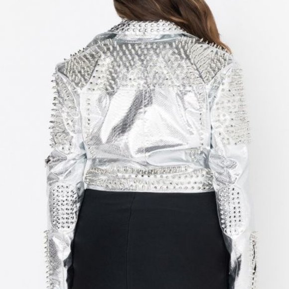 PLUS AZALEA WANG SILVER STUDDED OUT  CROP MOTO - Picture 4 of 9